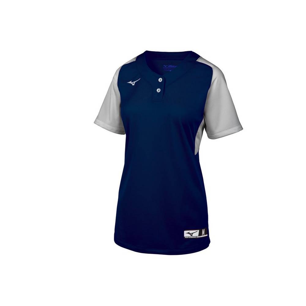 Maglia Mizuno Softball Aerolite 2-Button Donna - Blu Marino/Grigie - 37895-PWHG